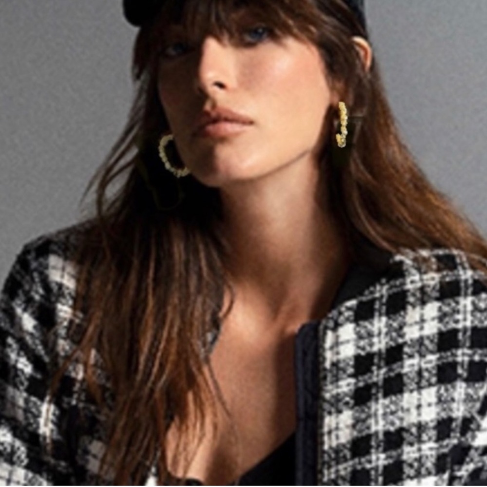 Alexis Bittar Elements Crystal Encrusted Rocky Hoop Gold Earrings
